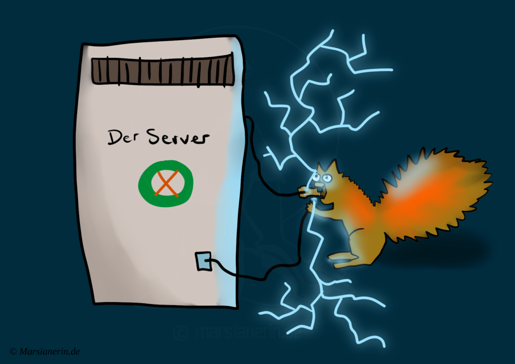 eichhörnchen knabbert kabel eines webservers an illustration blitz strom